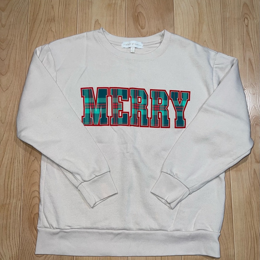 Festive Cream 'MERRY' Crew Neck Sweater